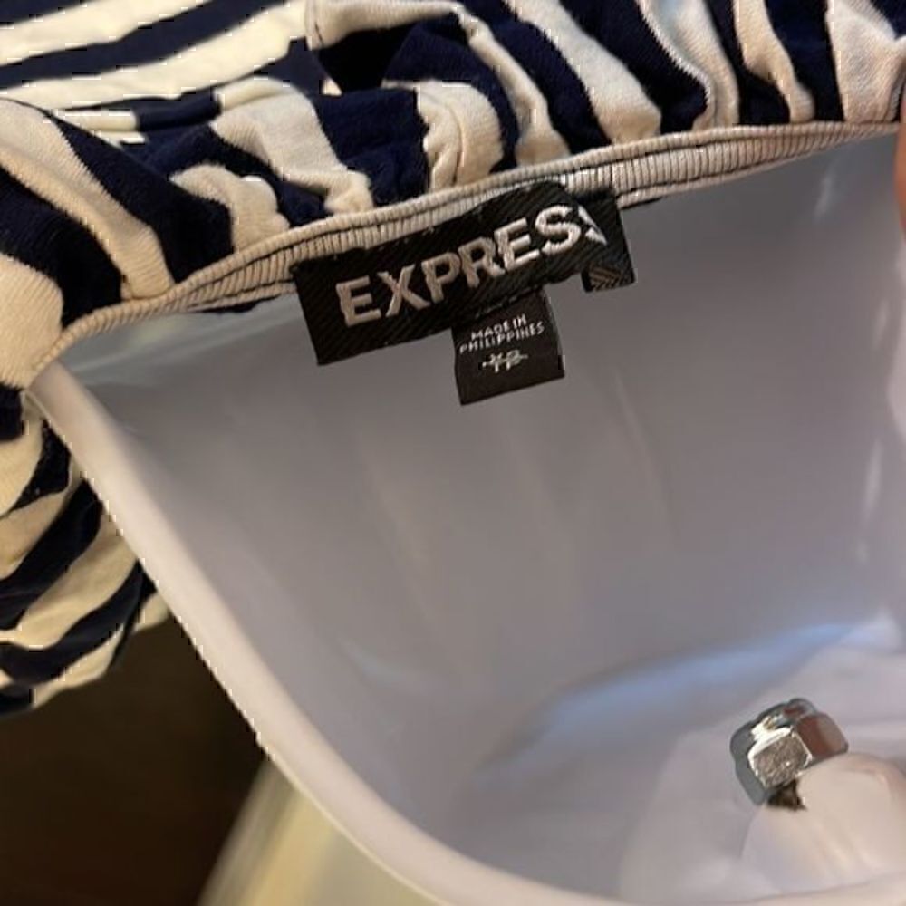 Express  Navy and White Striped Ruffle Top Size XSP - Picture 3 of 4